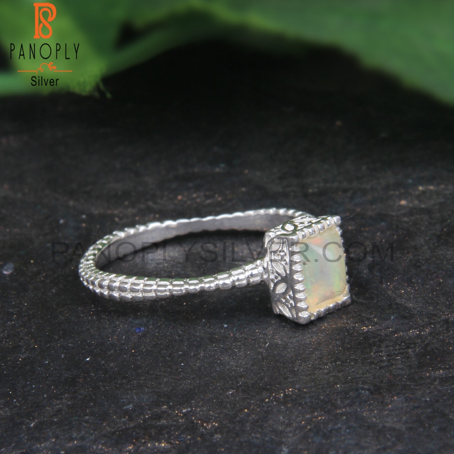 Ethiopian Opal Baguette Shape 925 Sterling Silver Stylish Ring