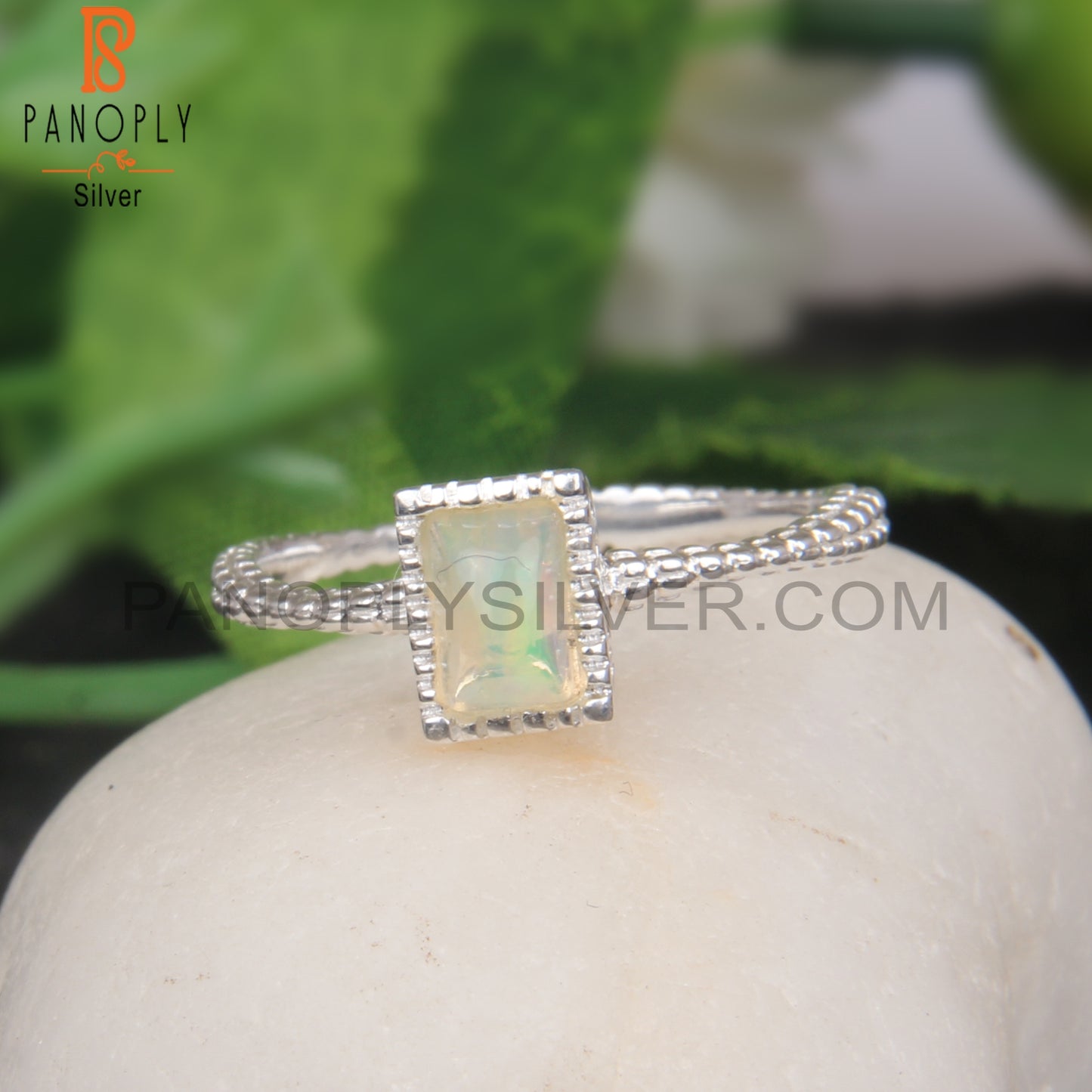 Ethiopian Opal Baguette Shape 925 Sterling Silver Stylish Ring