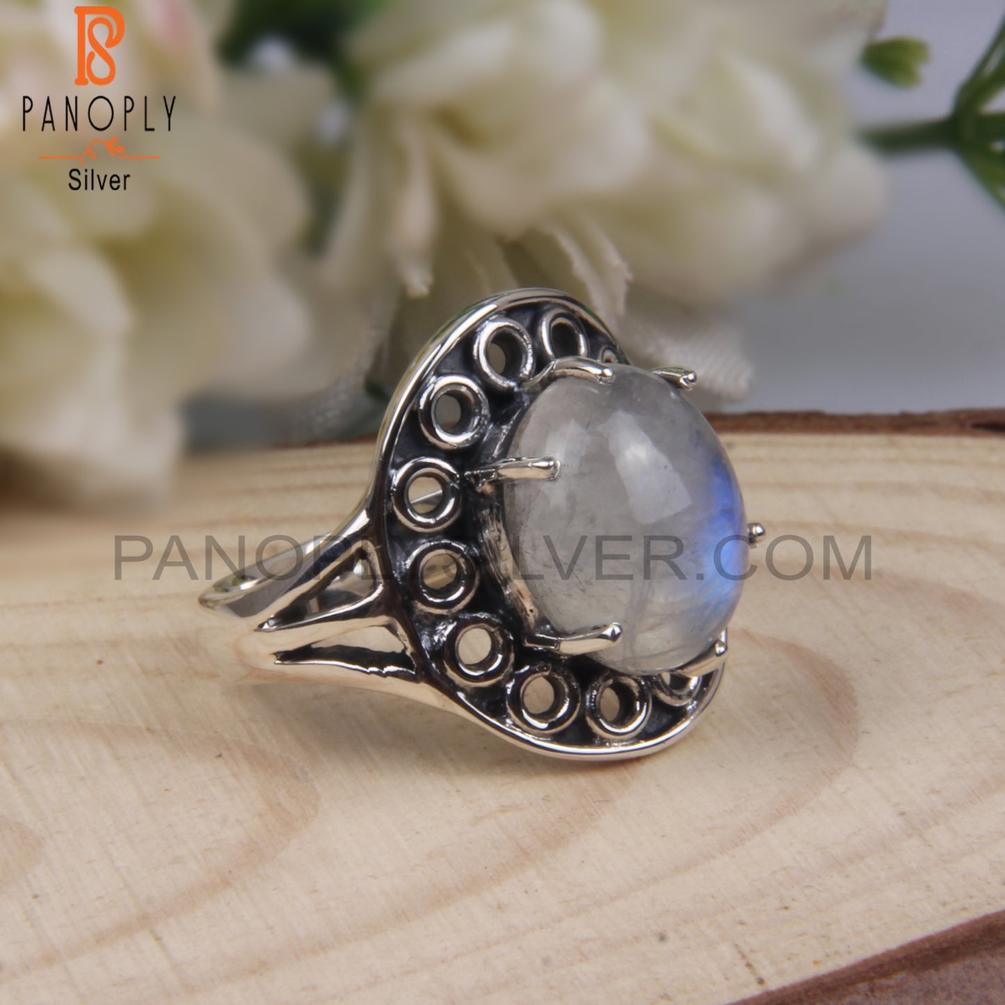 Rainbow Moonstone Aesthetic Oval 925 Sterling Silver Ring