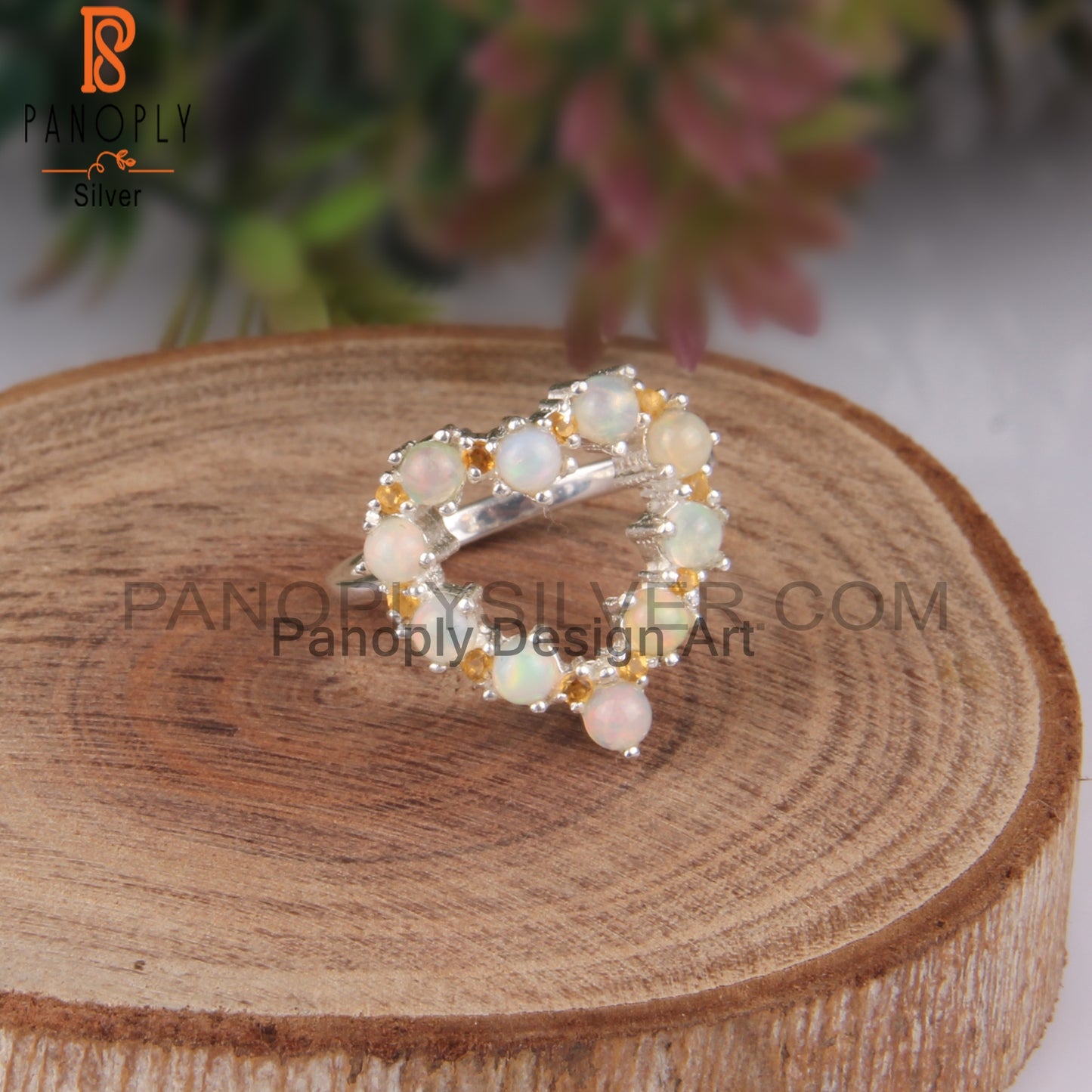 Citrine & Ethiopian Opal 925 Sterling Silver Heart Ring