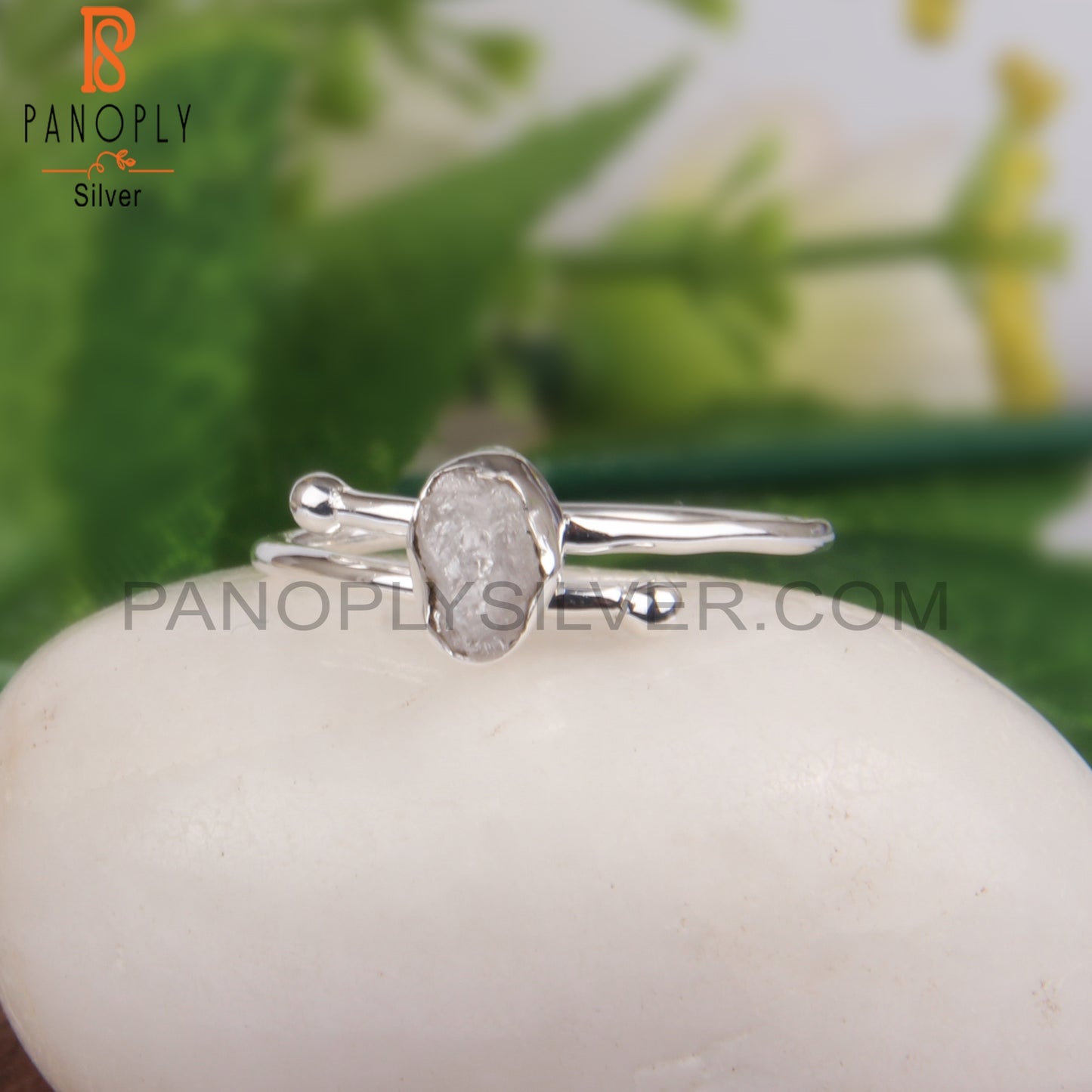 Minimalist Rough Diamond Sterling Silver 925 Open Ring