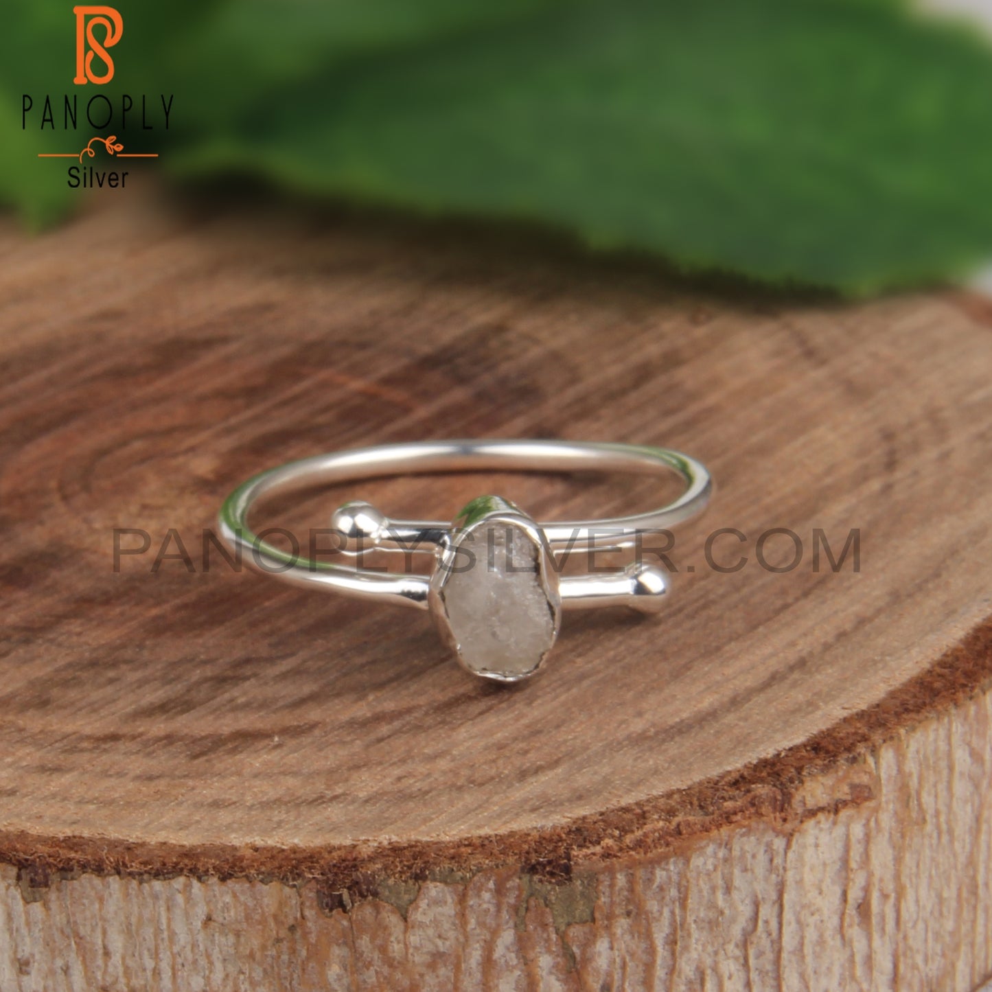 Minimalist Rough Diamond Sterling Silver 925 Open Ring