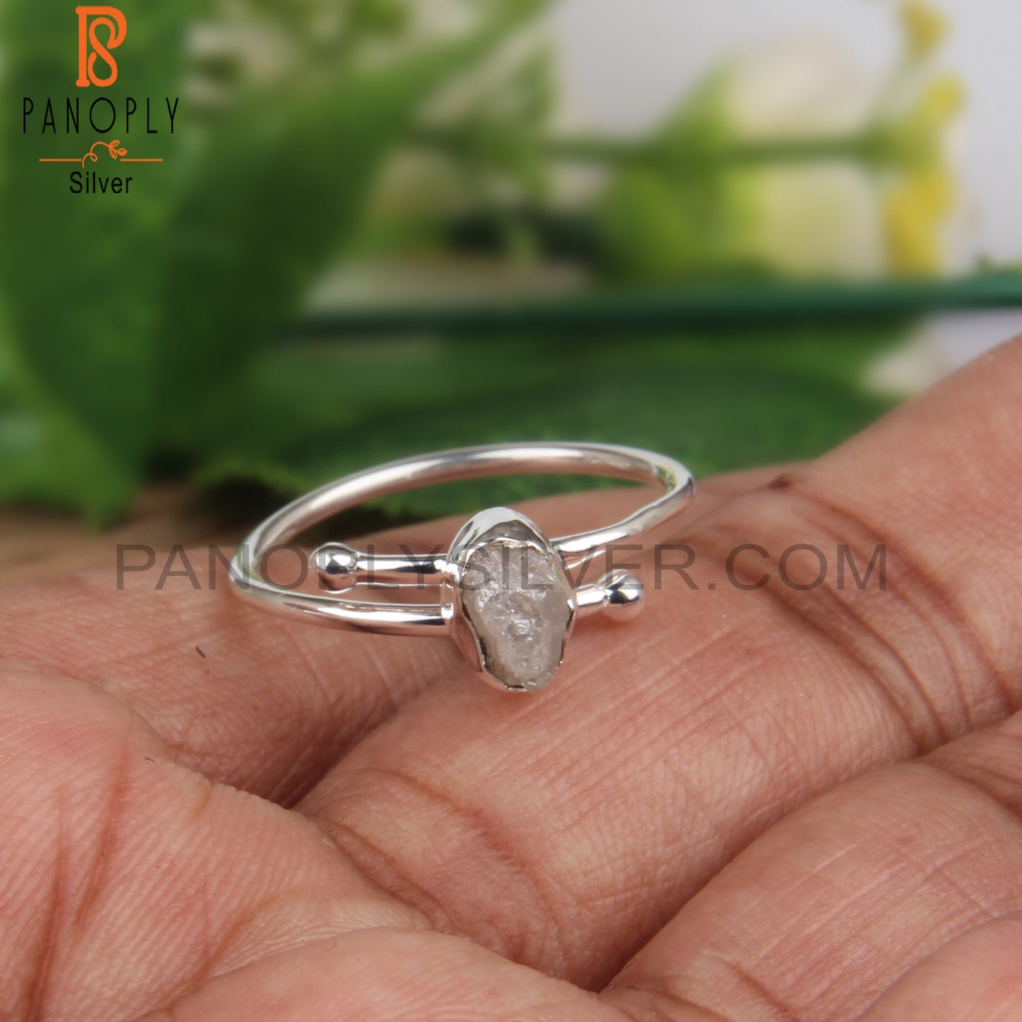 Minimalist Rough Diamond Sterling Silver 925 Open Ring
