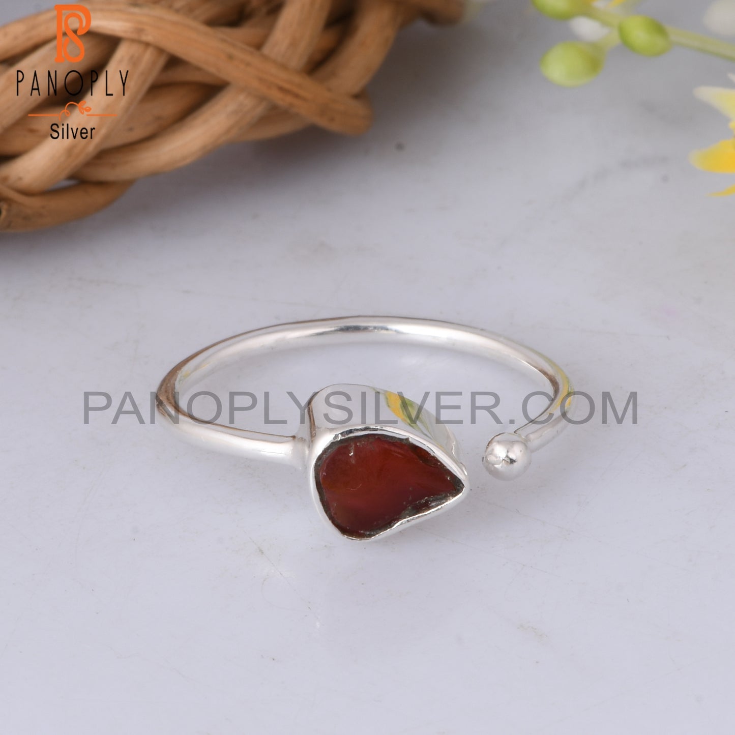Carnelian Rough Adjustable 925 Sterling Silver Ring
