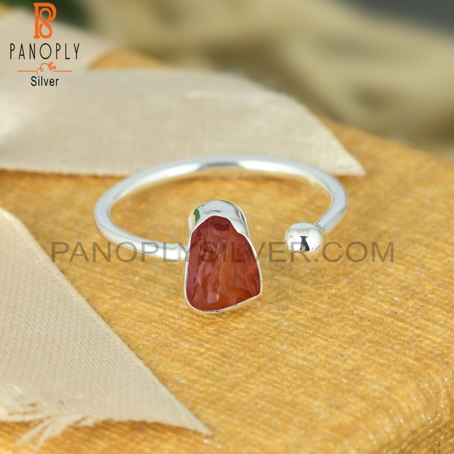 Carnelian Rough Adjustable 925 Sterling Silver Ring
