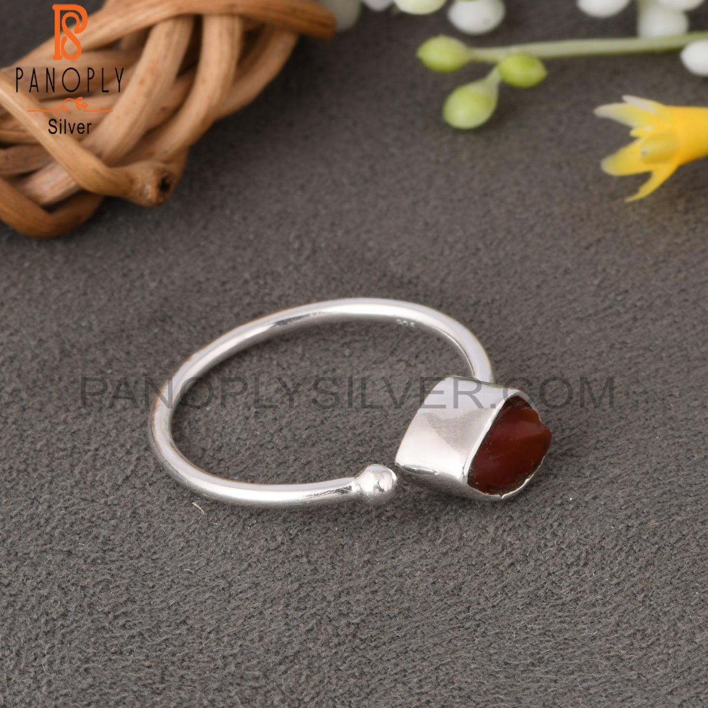 Carnelian Rough Adjustable 925 Sterling Silver Ring