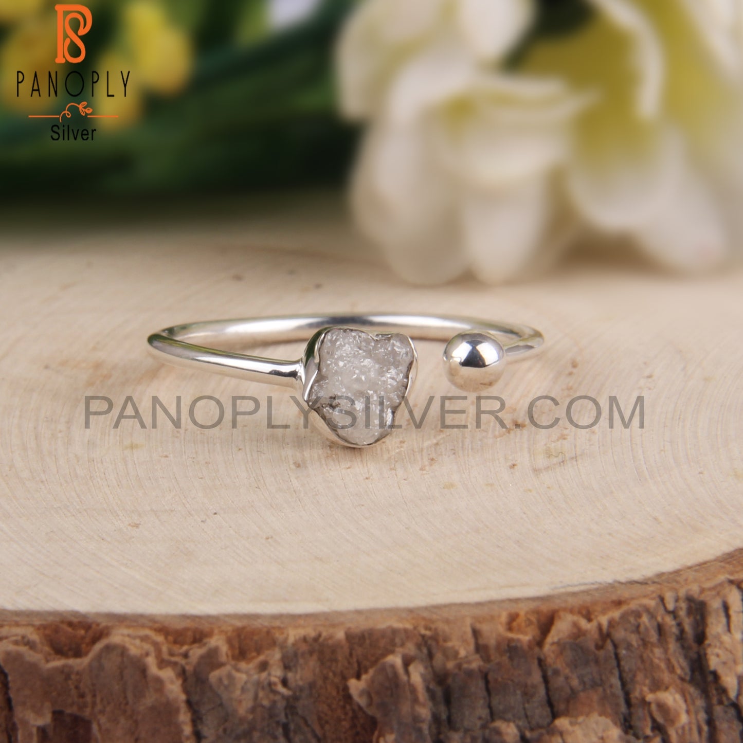 Diamond Rough 925 Silver Adjustable Open Ring