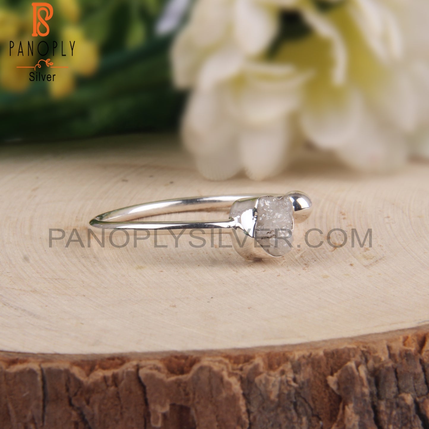 Diamond Rough 925 Silver Adjustable Open Ring
