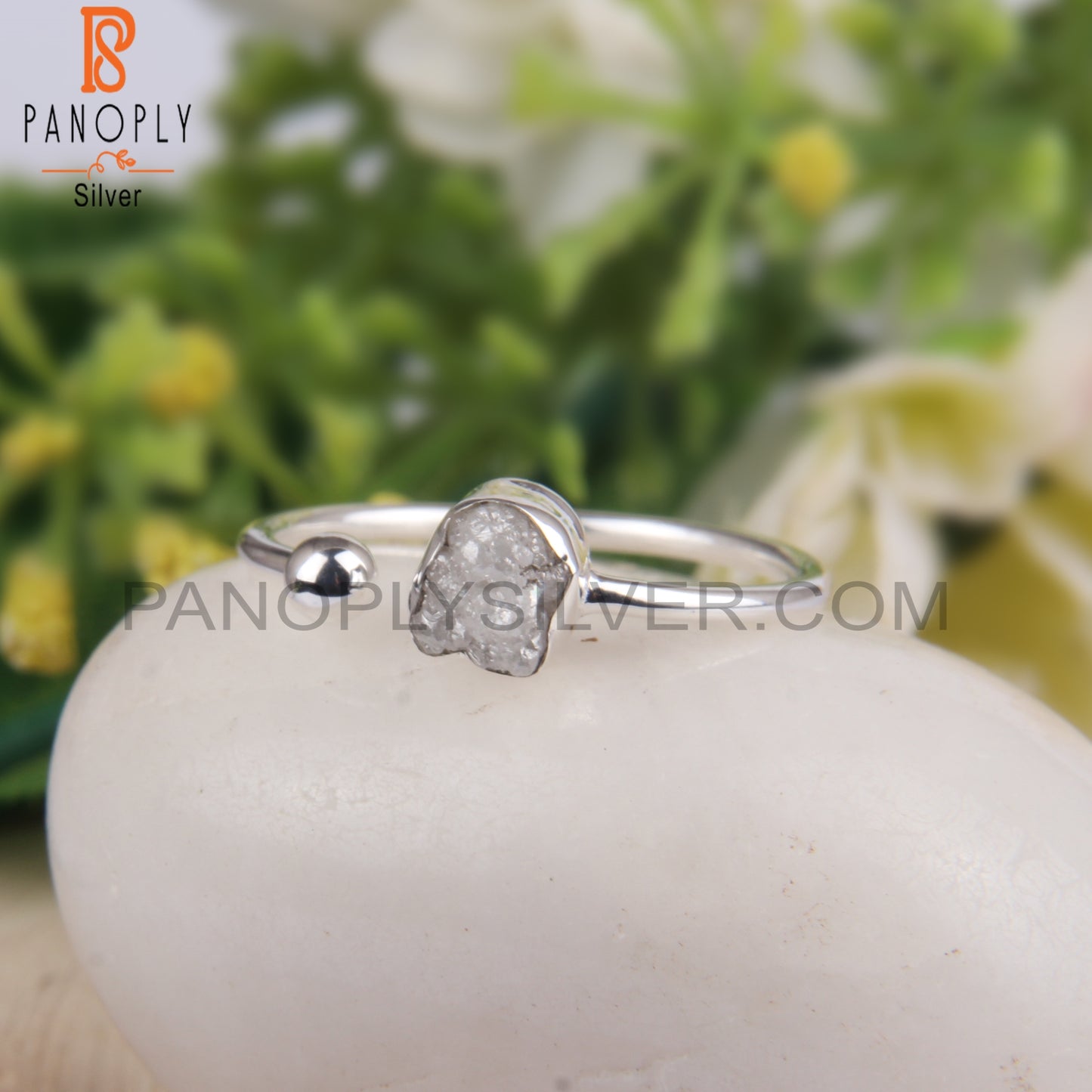 Diamond Rough 925 Silver Adjustable Open Ring