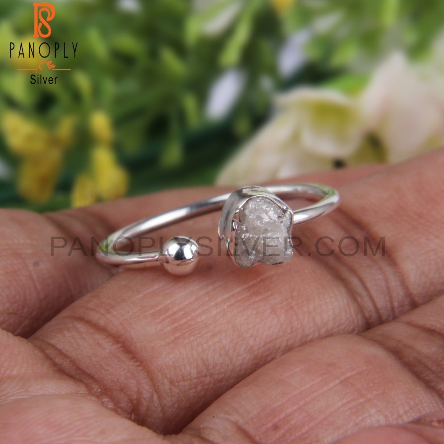 Diamond Rough 925 Silver Adjustable Open Ring