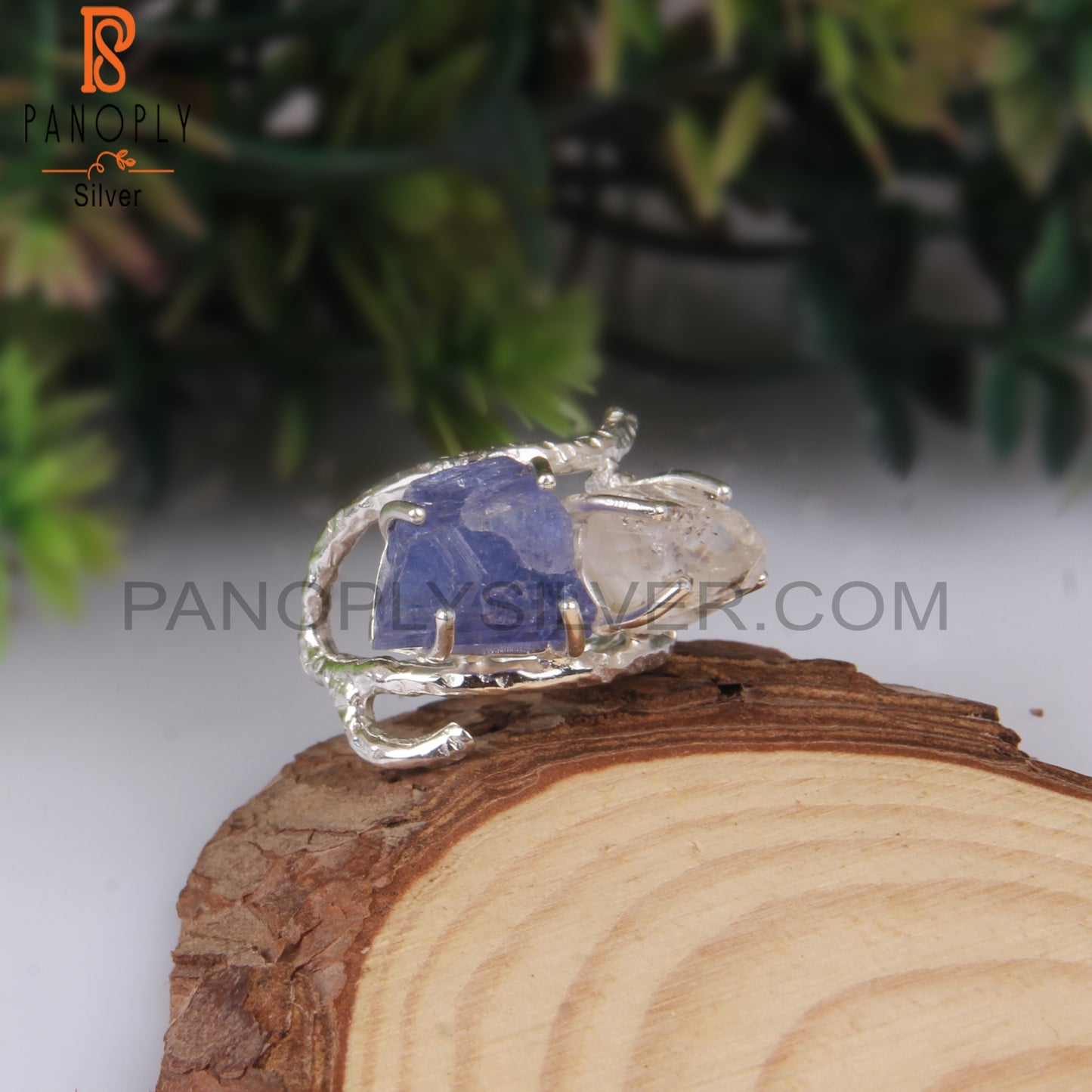 Rough Herkimer Diamond & Tanzanite 925 Women’s Ring