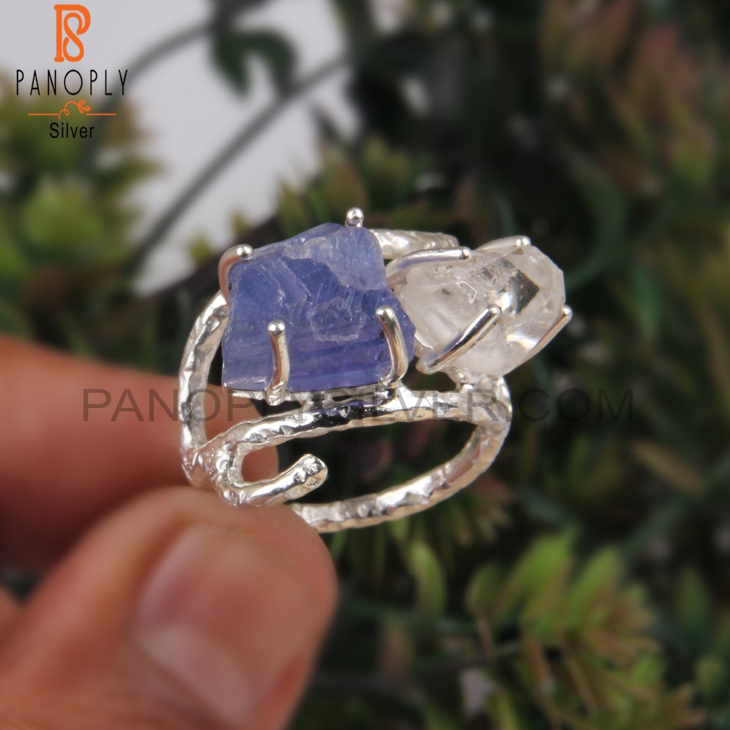 Rough Herkimer Diamond & Tanzanite 925 Women’s Ring