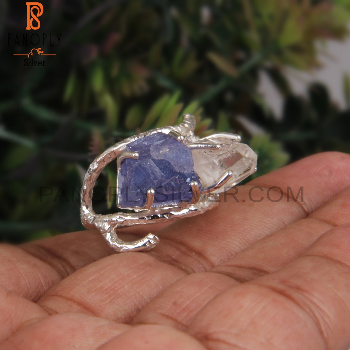 Rough Herkimer Diamond & Tanzanite 925 Women’s Ring