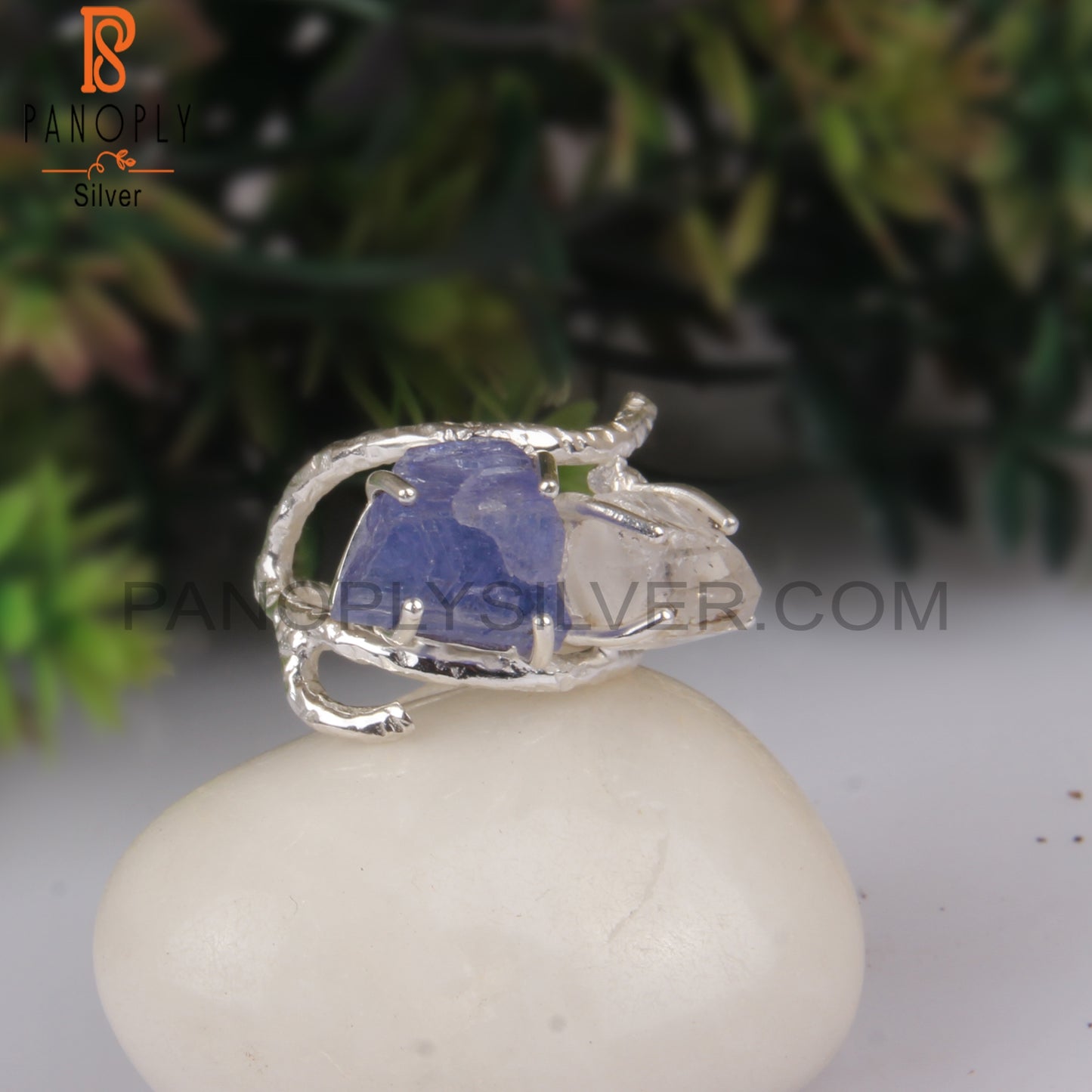 Rough Herkimer Diamond & Tanzanite 925 Women’s Ring