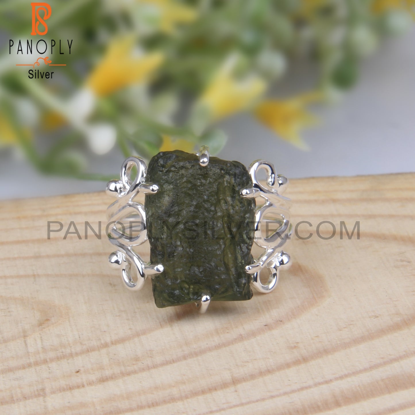 Moldavite Rough Gemstone 925 Sterling Silver Stylish Ring