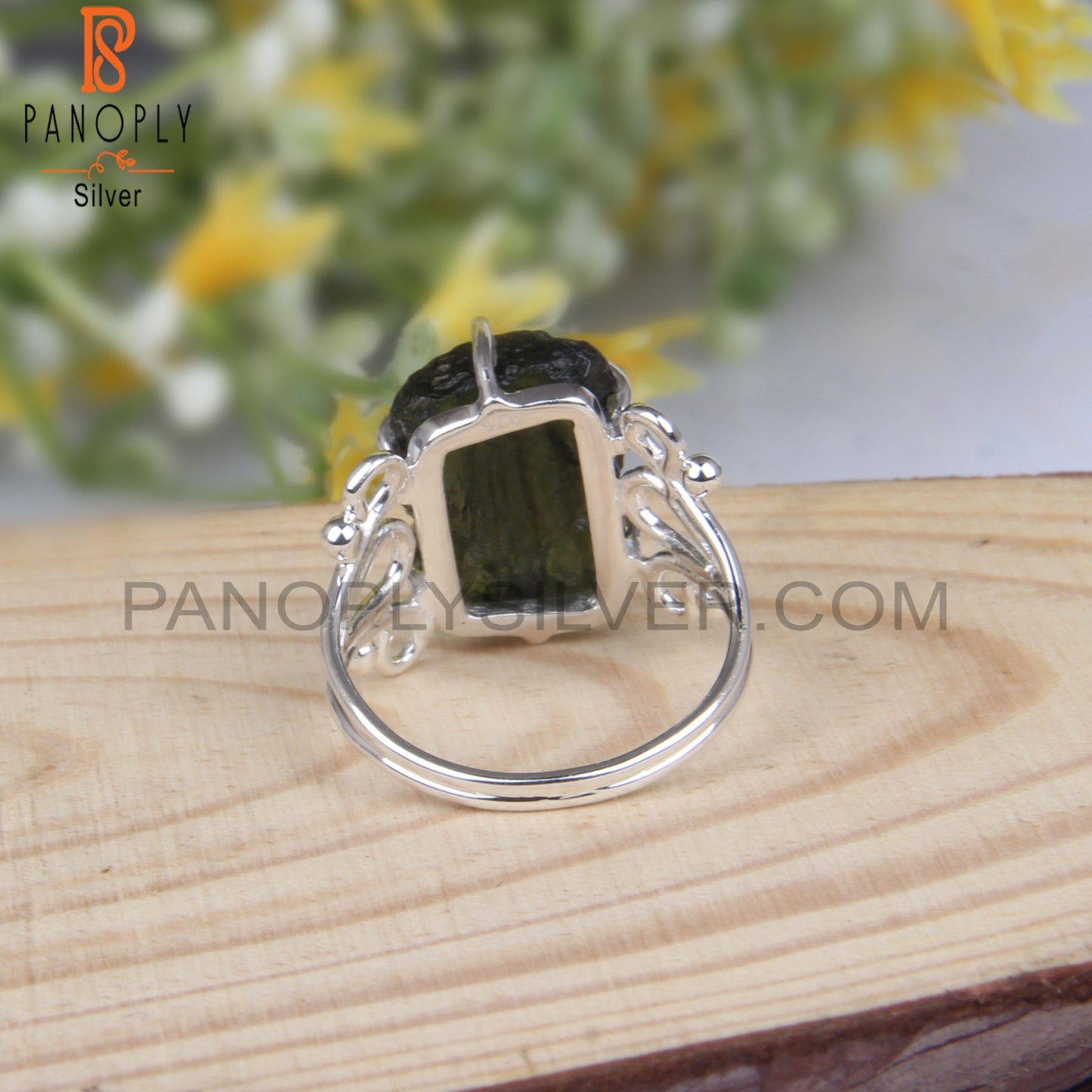 Moldavite Rough Gemstone 925 Sterling Silver Stylish Ring