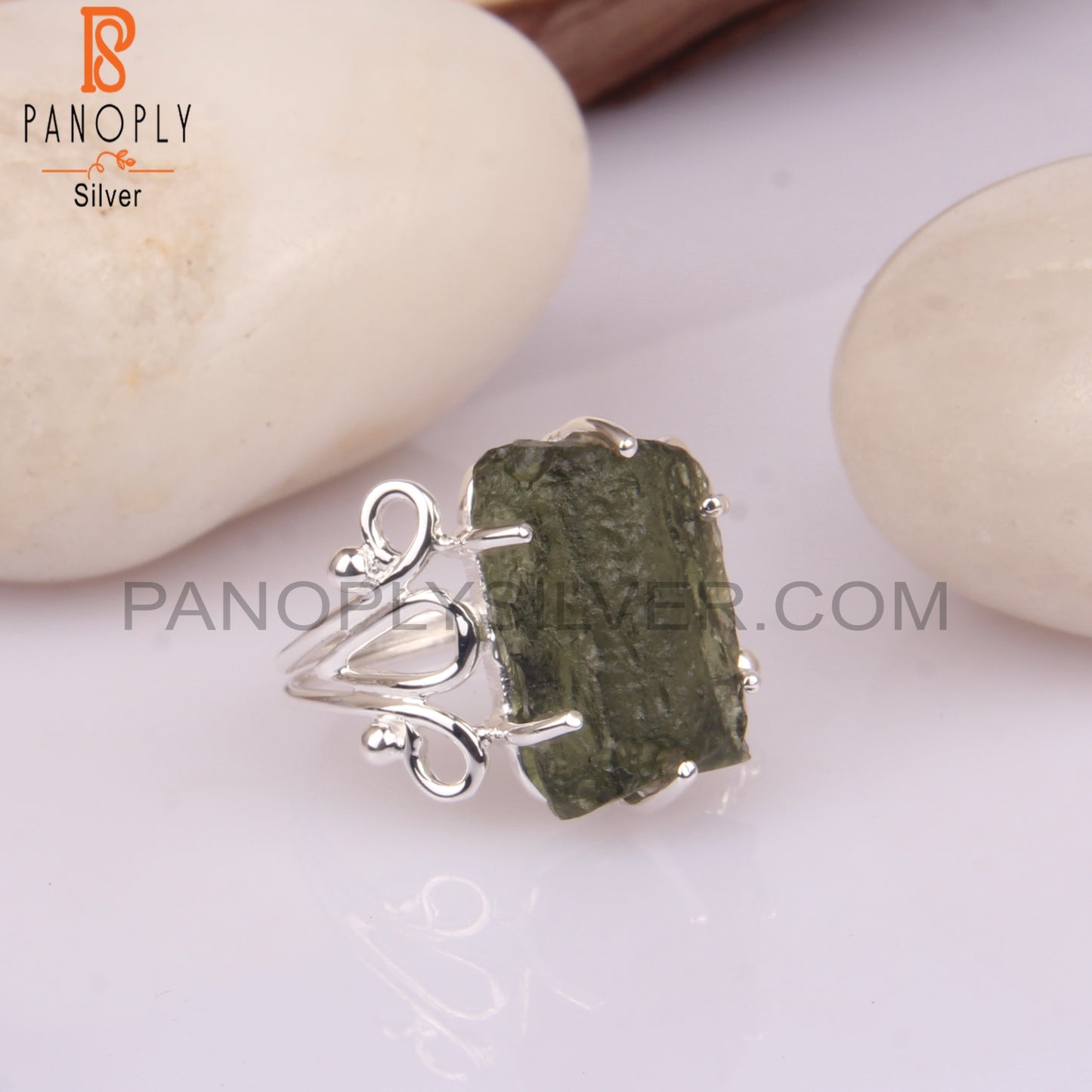 Moldavite Rough Gemstone 925 Sterling Silver Stylish Ring