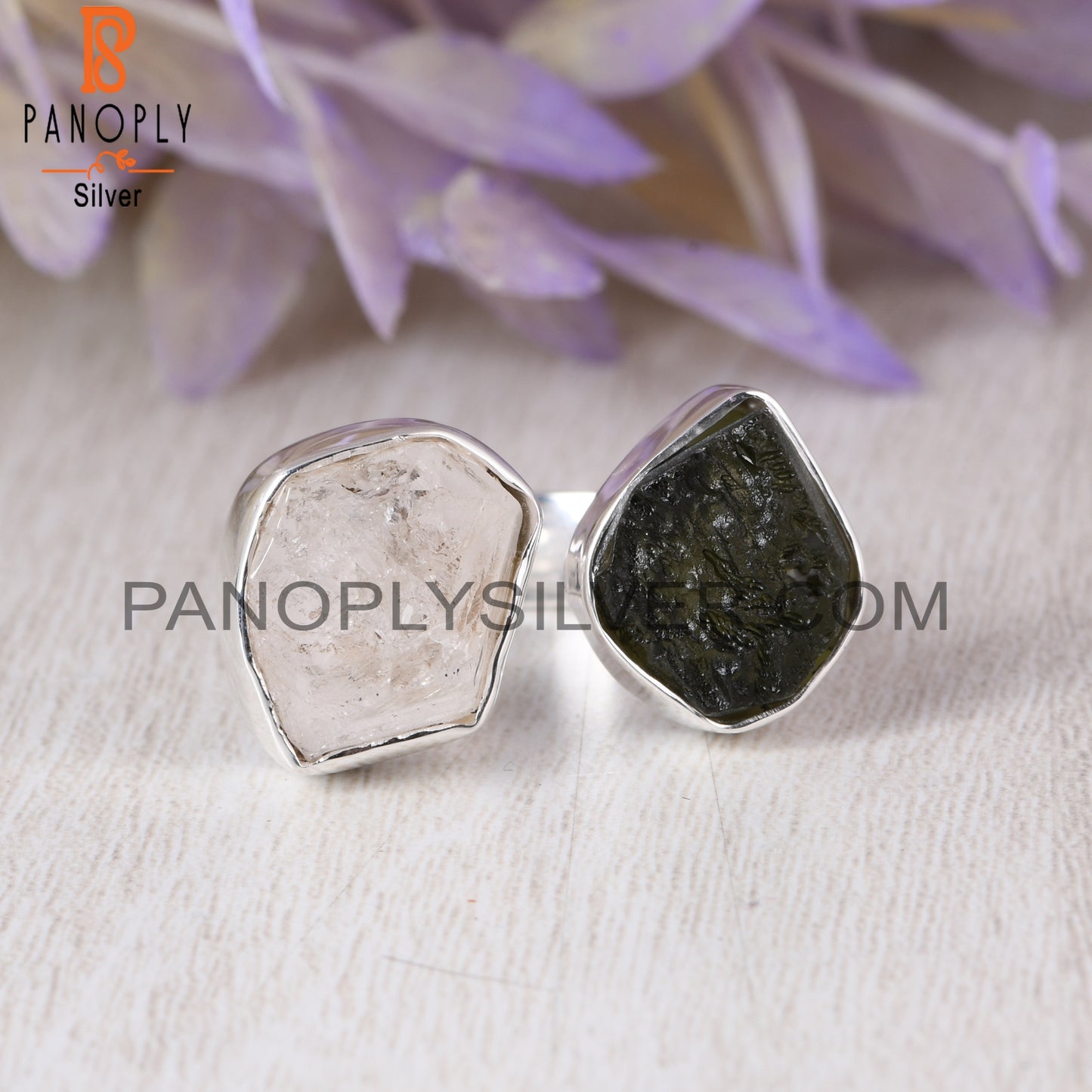 Herkimer Diamond & Moldavite 925 Sterling Silver Ring