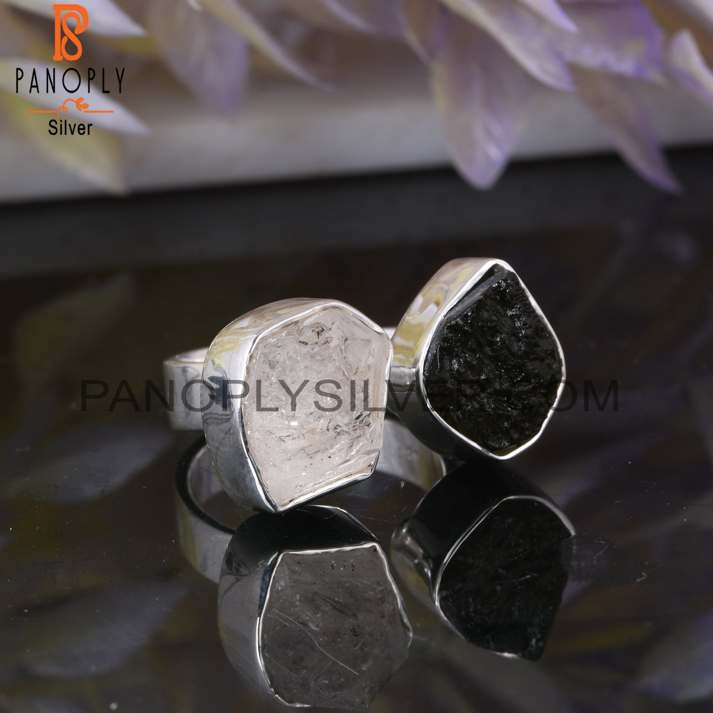 Herkimer Diamond & Moldavite 925 Sterling Silver Ring