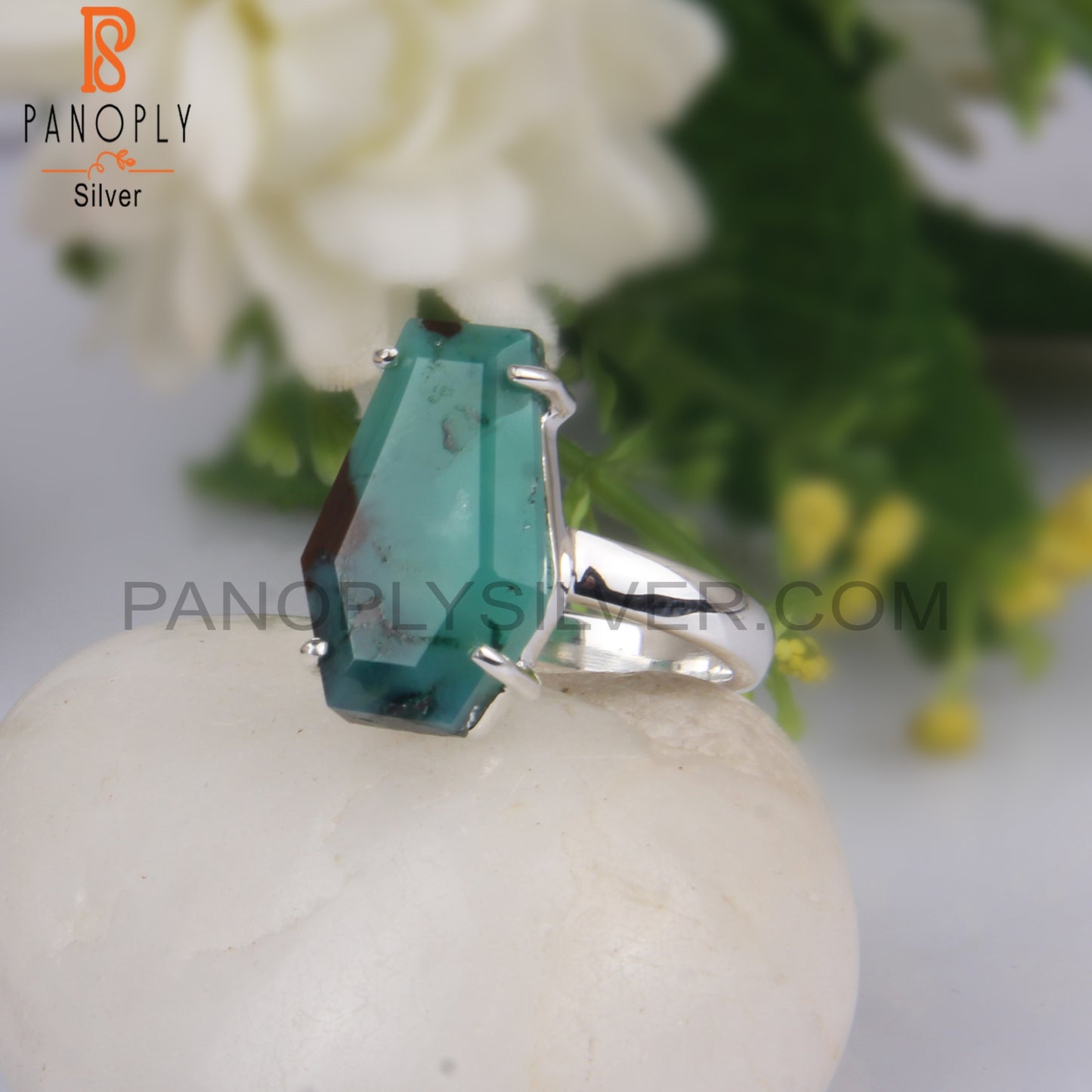 Gem Silica Coffin Shape 925 Sterling Silver Ring
