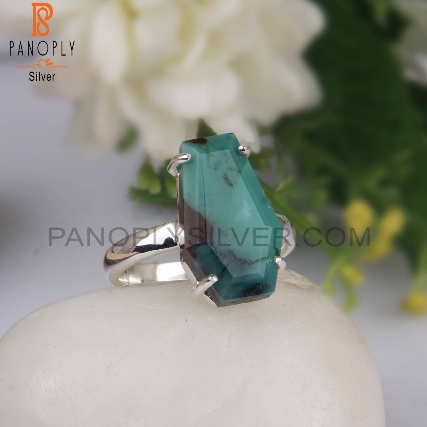 Gem Silica Coffin Shape 925 Sterling Silver Ring