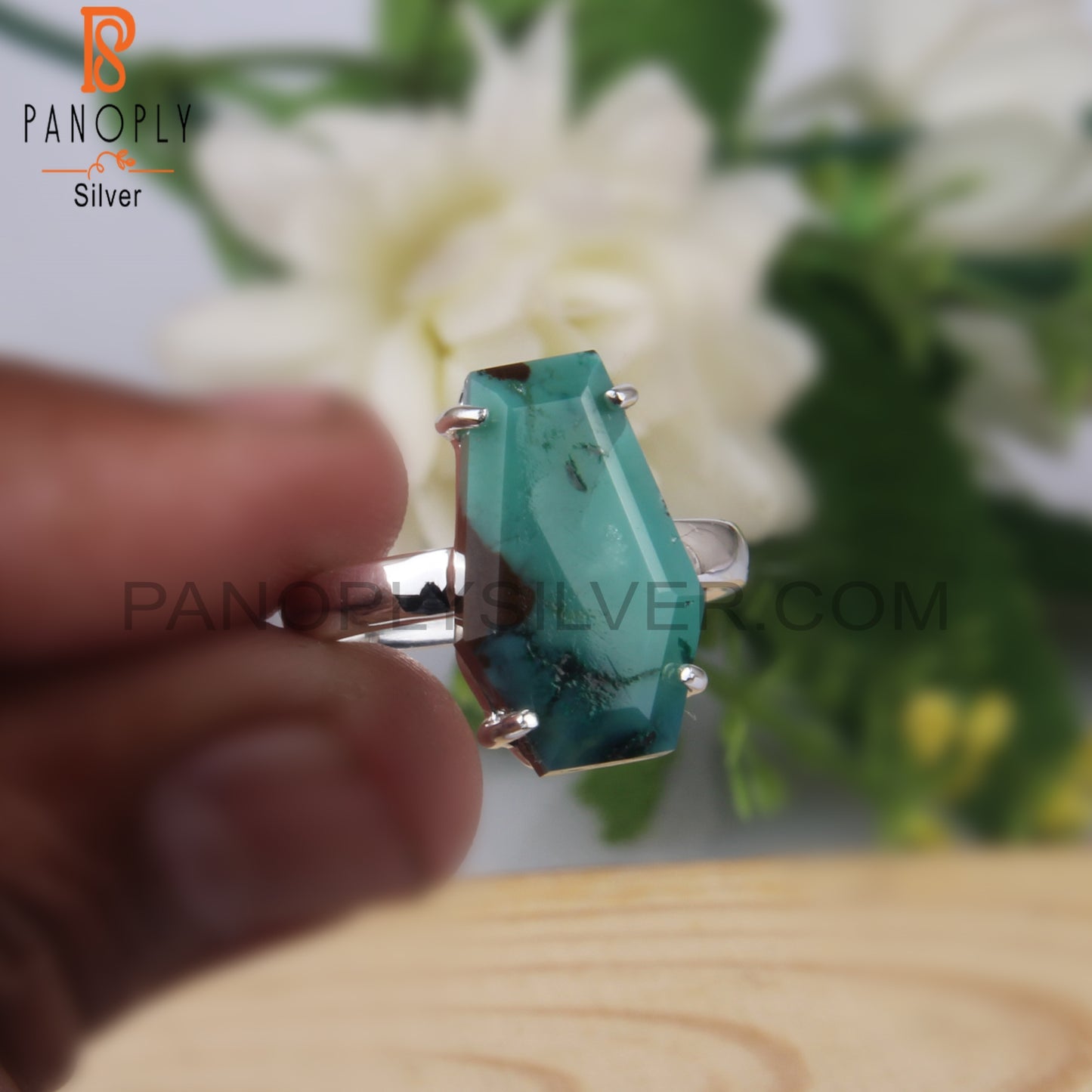 Gem Silica Coffin Shape 925 Sterling Silver Ring