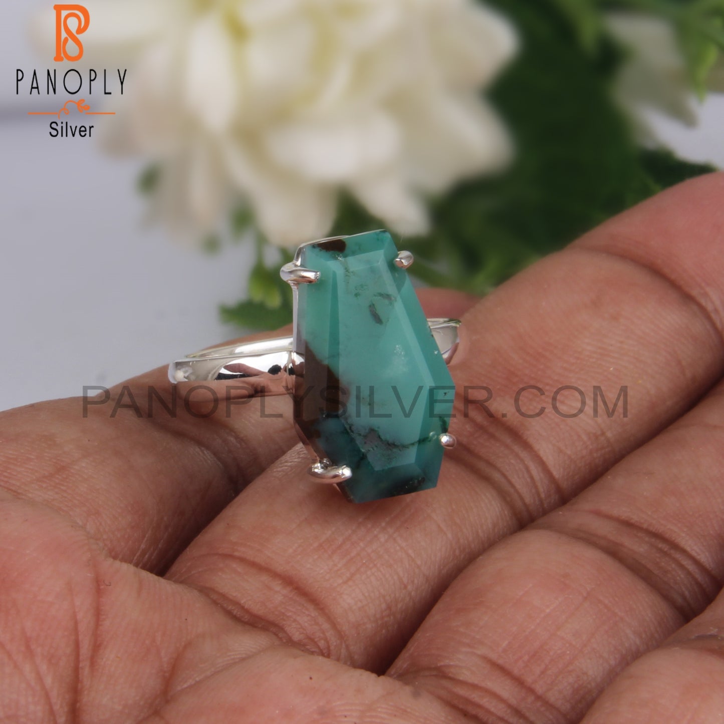 Gem Silica Coffin Shape 925 Sterling Silver Ring