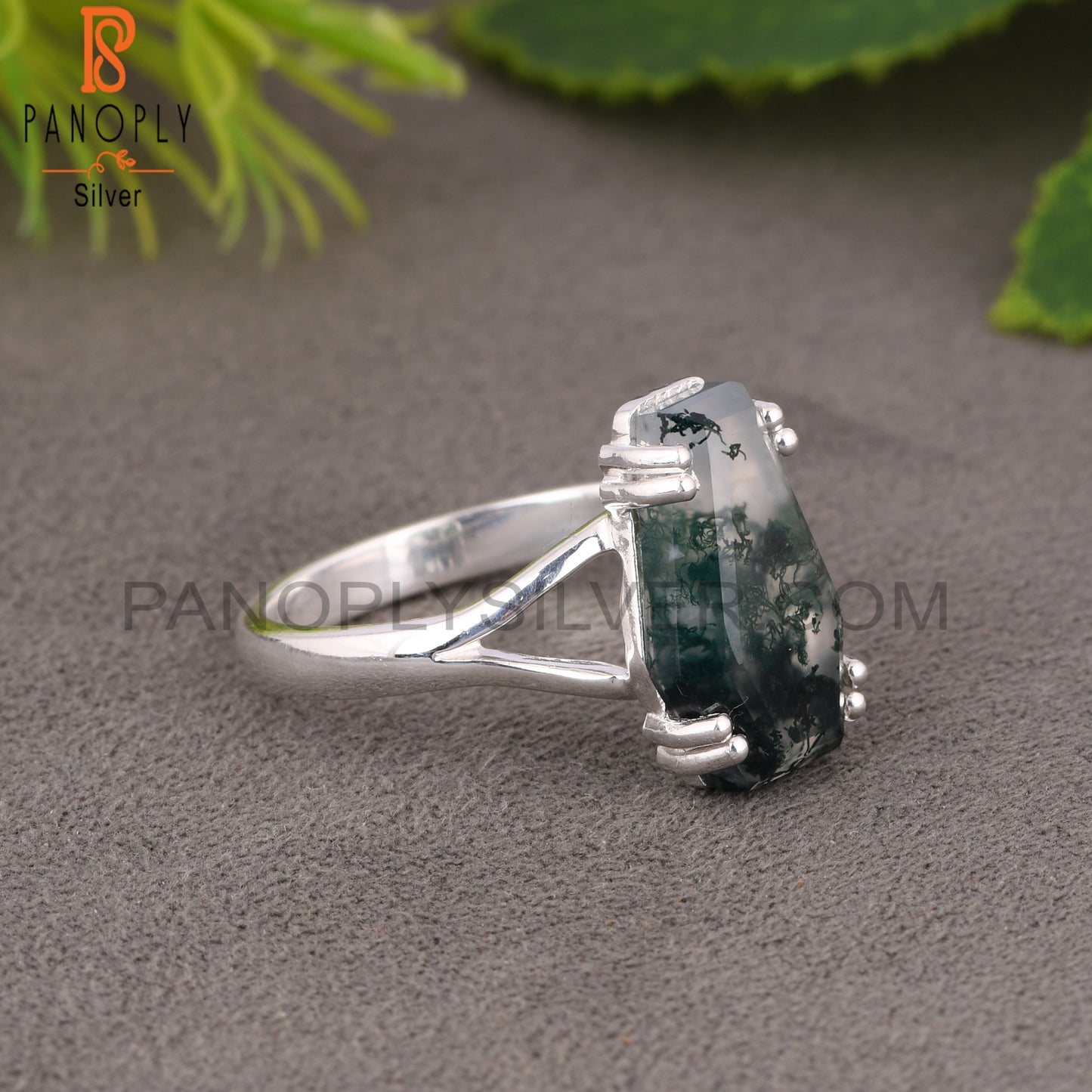 Moss Agate Coffin 925 Sterling Silver Ring