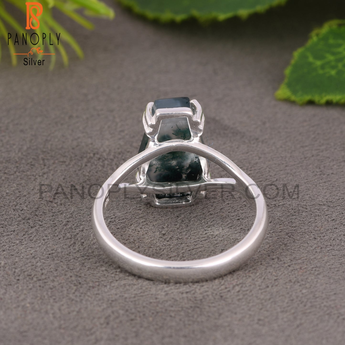 Moss Agate Coffin 925 Sterling Silver Ring