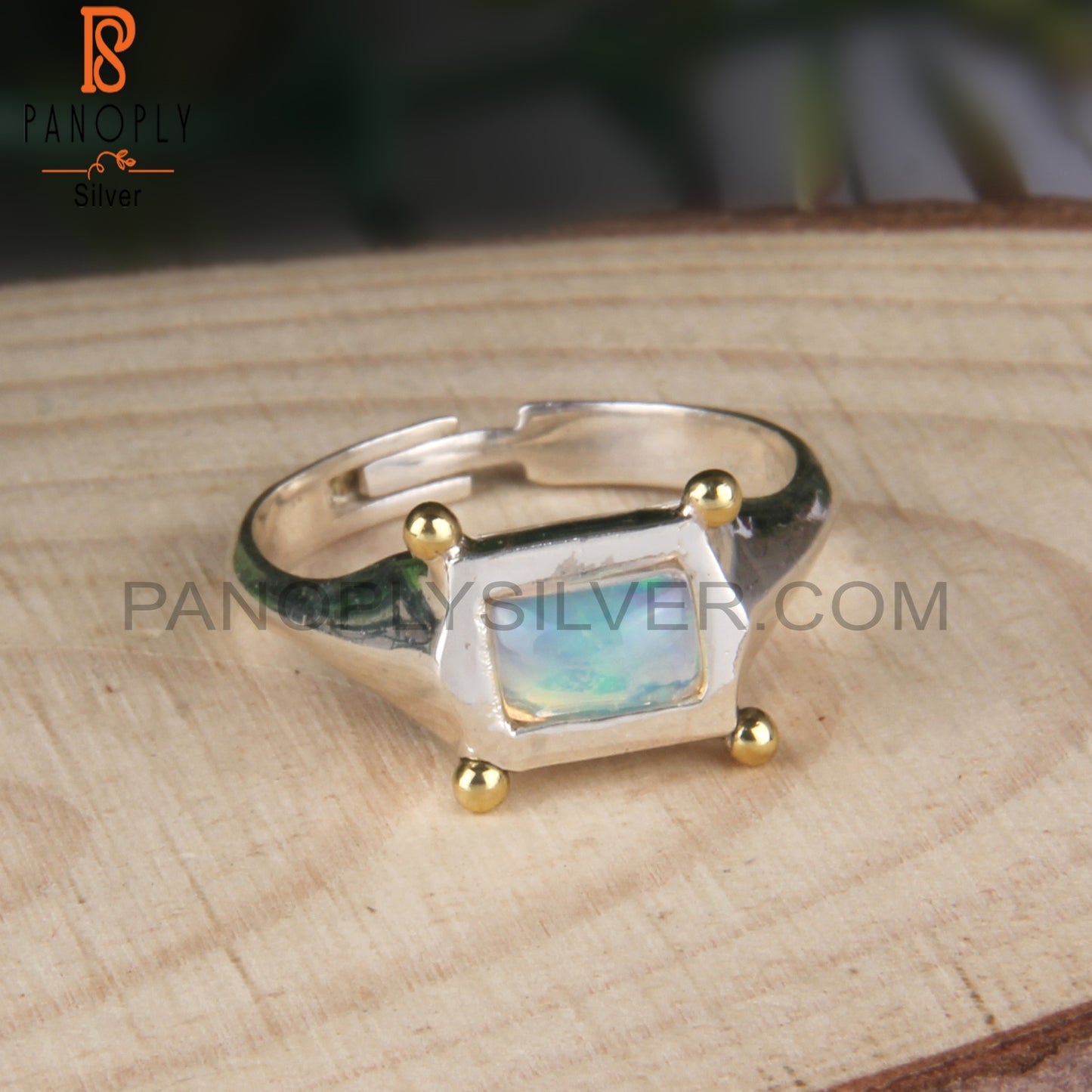 Ethiopian Opal 925 Sterling Silver Simple Hand hammered Ring
