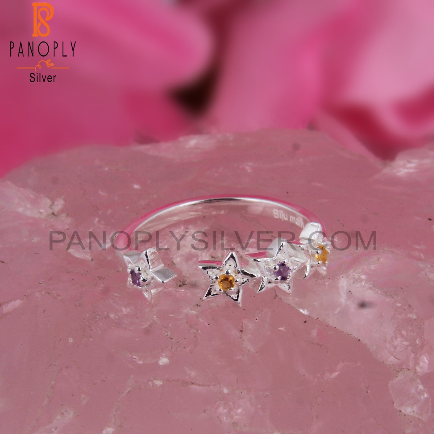 Amethyst & Citrine 925 Sterling Silver Ring
