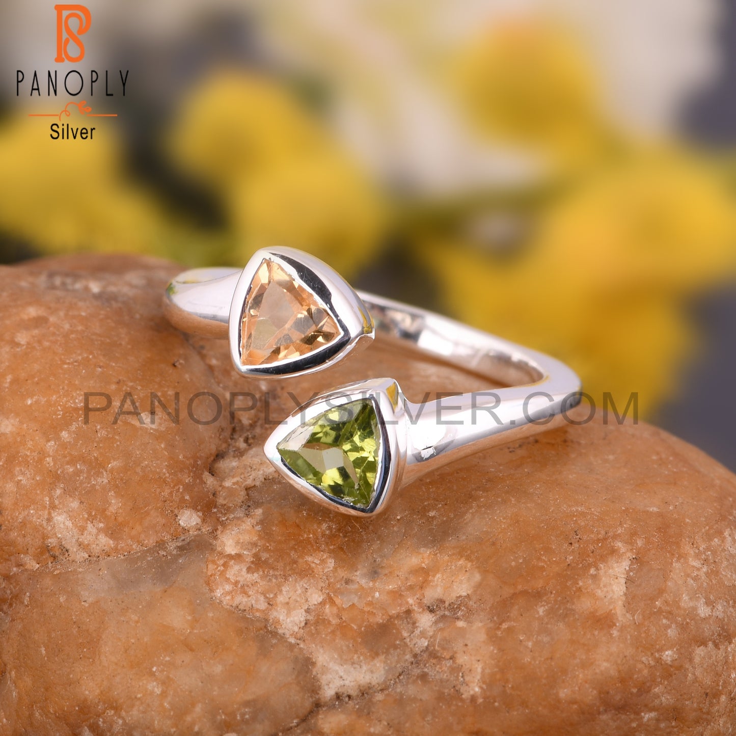 Citrine & Peridot Trillion Shape 925 Sterling Silver Ring