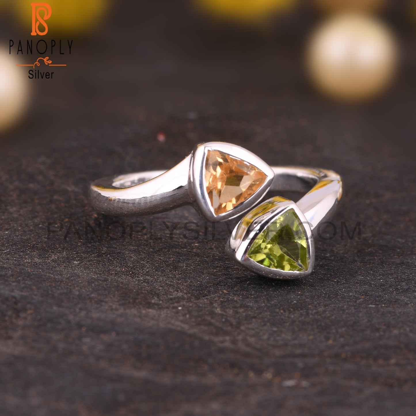 Citrine & Peridot Trillion Shape 925 Sterling Silver Ring