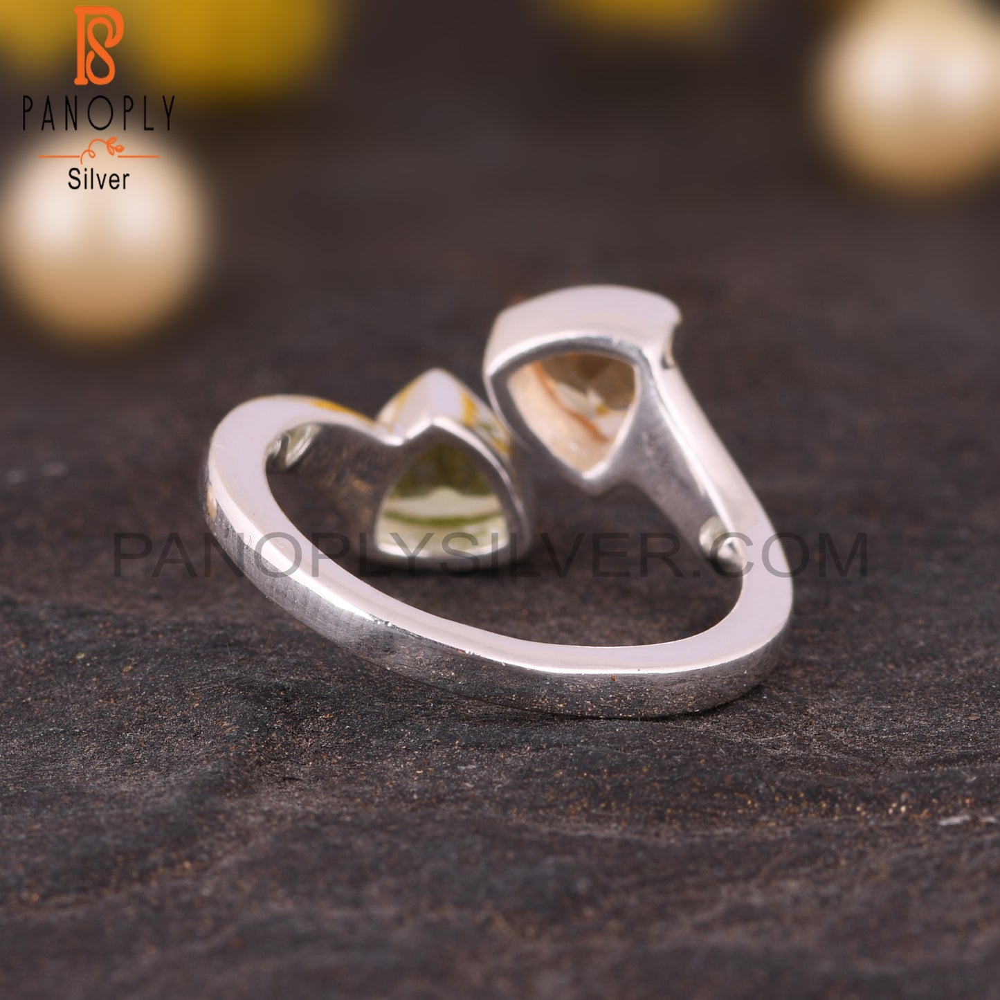 Citrine & Peridot Trillion Shape 925 Sterling Silver Ring