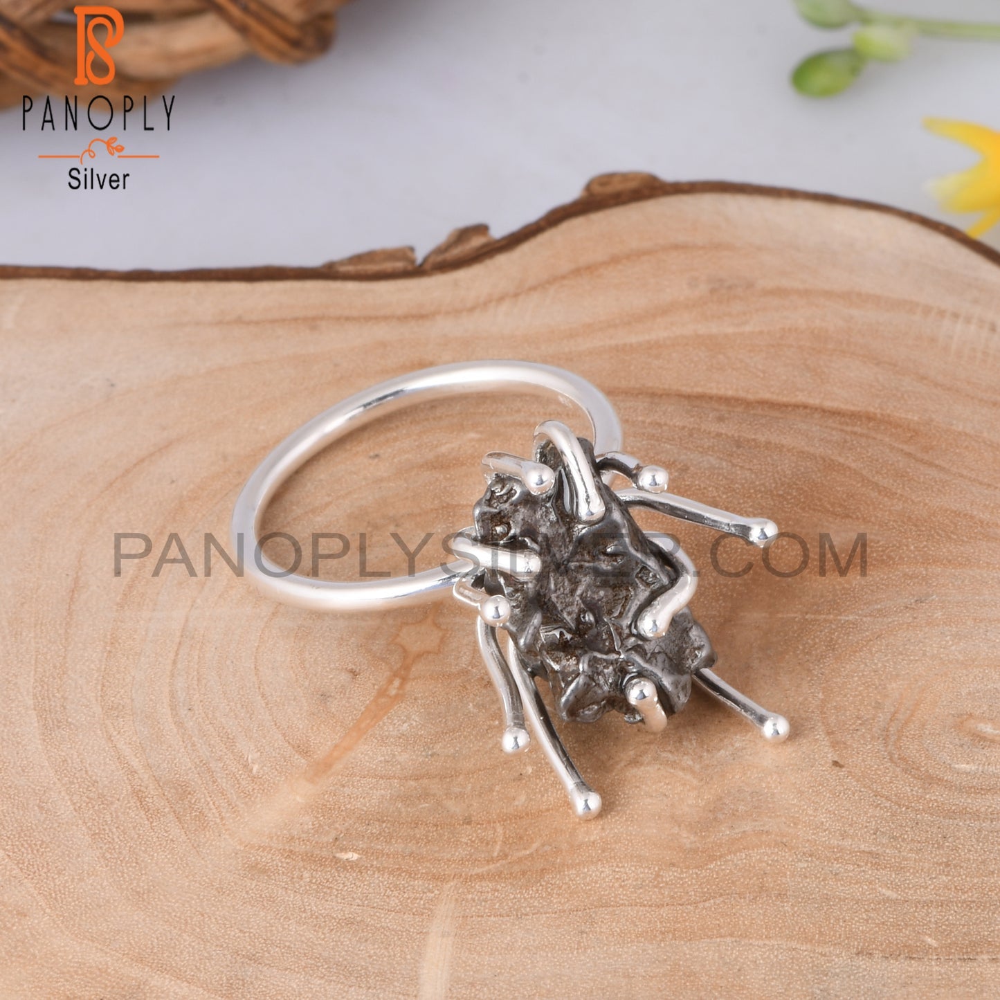 Meteorite Rough 925 Sterling Silver Sea Tree Ring