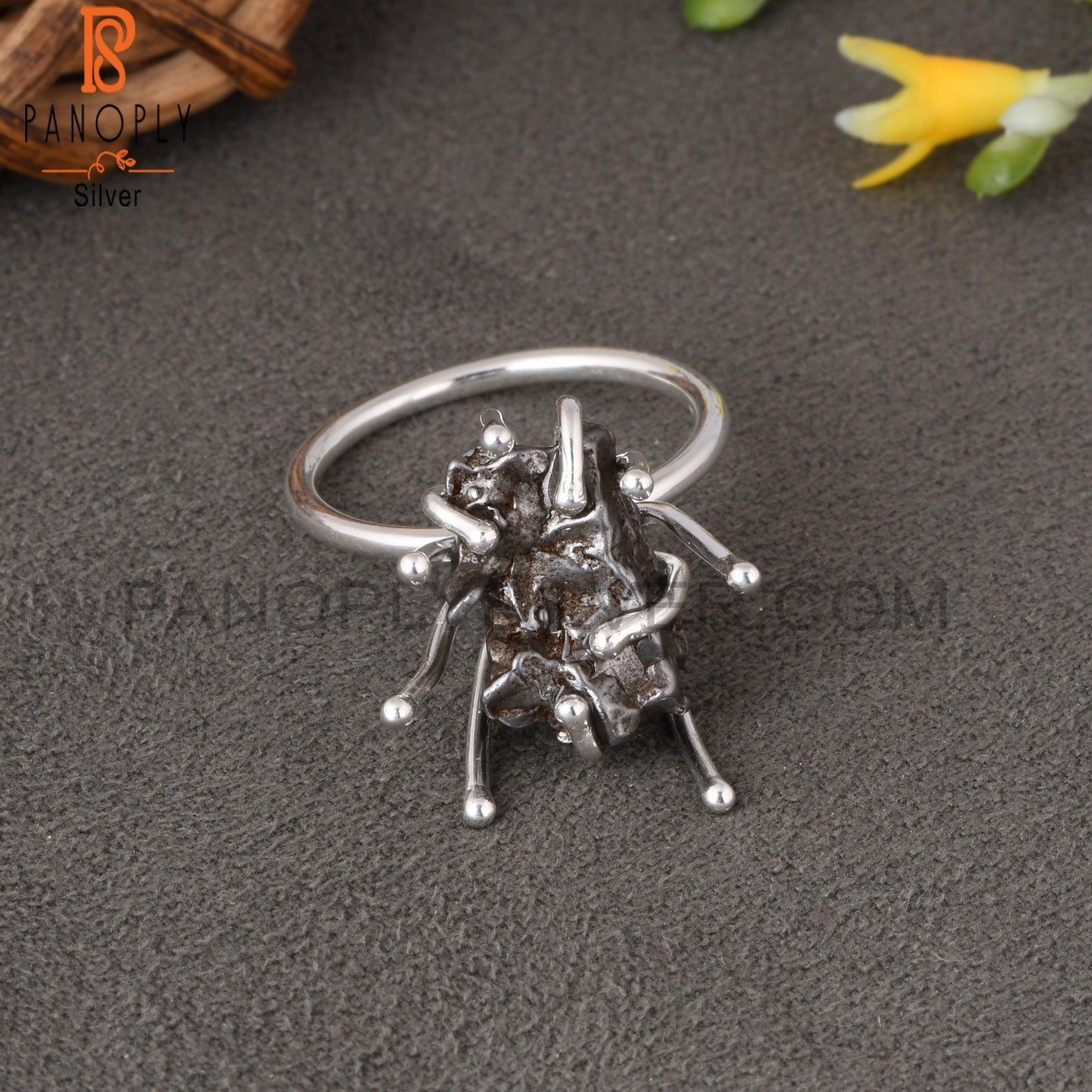 Meteorite Rough 925 Sterling Silver Sea Tree Ring