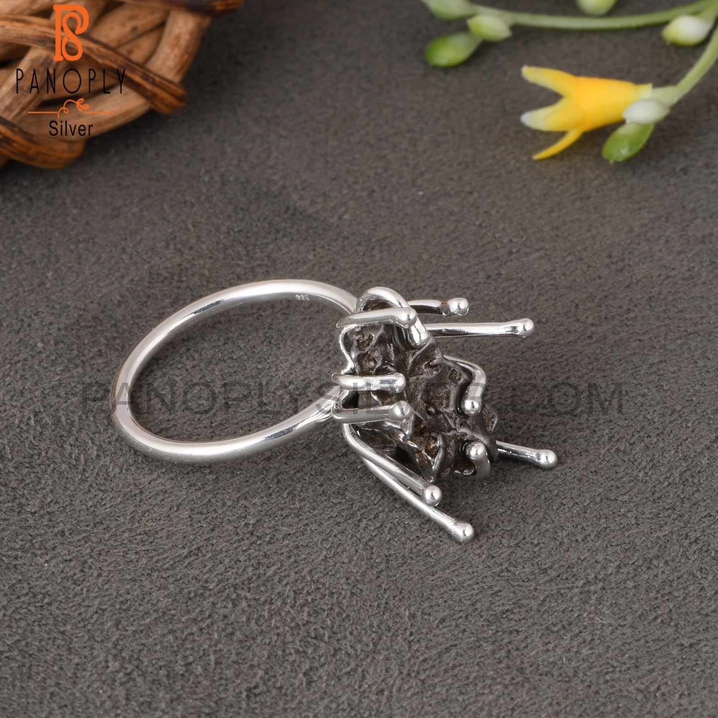 Meteorite Rough 925 Sterling Silver Sea Tree Ring