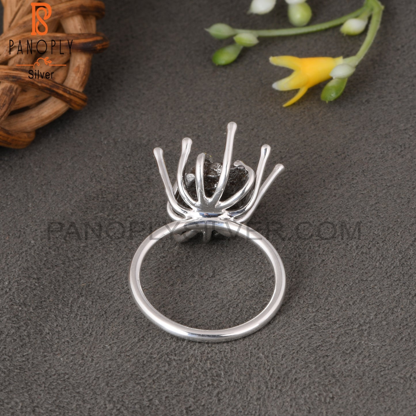Meteorite Rough 925 Sterling Silver Sea Tree Ring