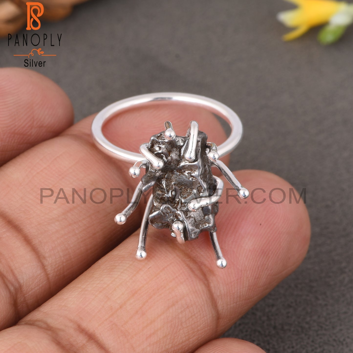 Meteorite Rough 925 Sterling Silver Sea Tree Ring