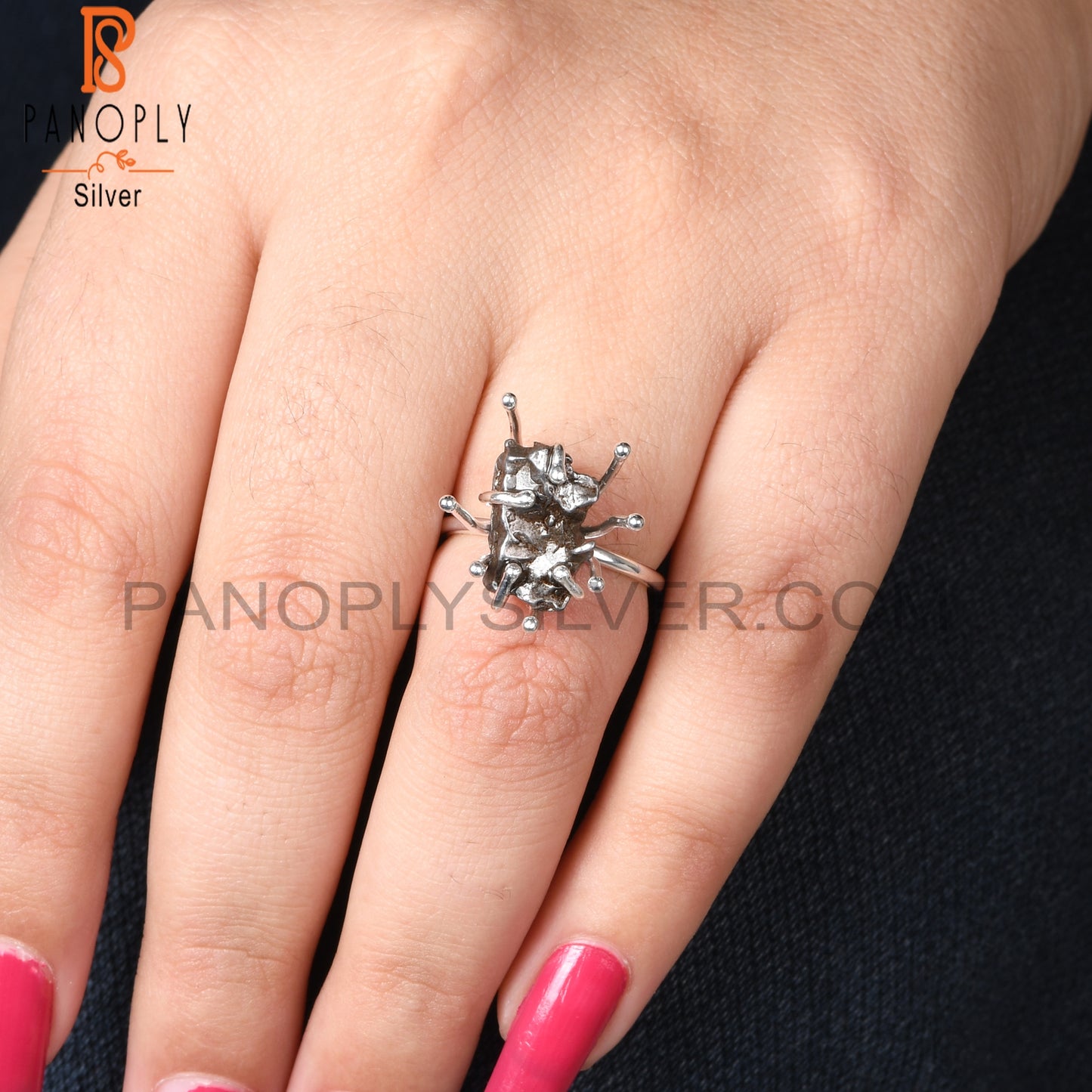 Meteorite Rough 925 Sterling Silver Sea Tree Ring