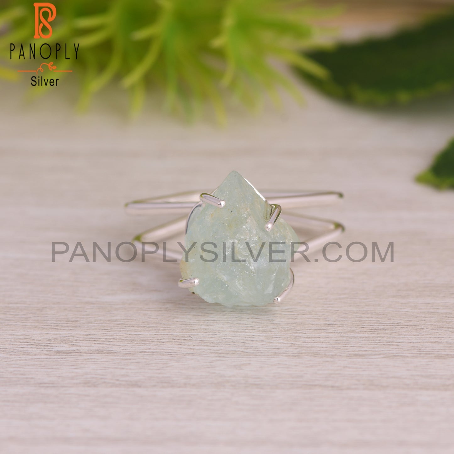 Aquamarine Rough 925 Sterling Silver Ring, Square Ring