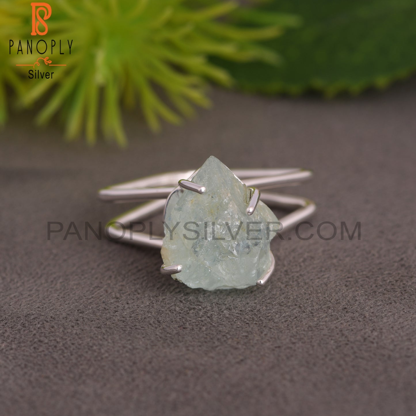 Aquamarine Rough 925 Sterling Silver Ring, Square Ring