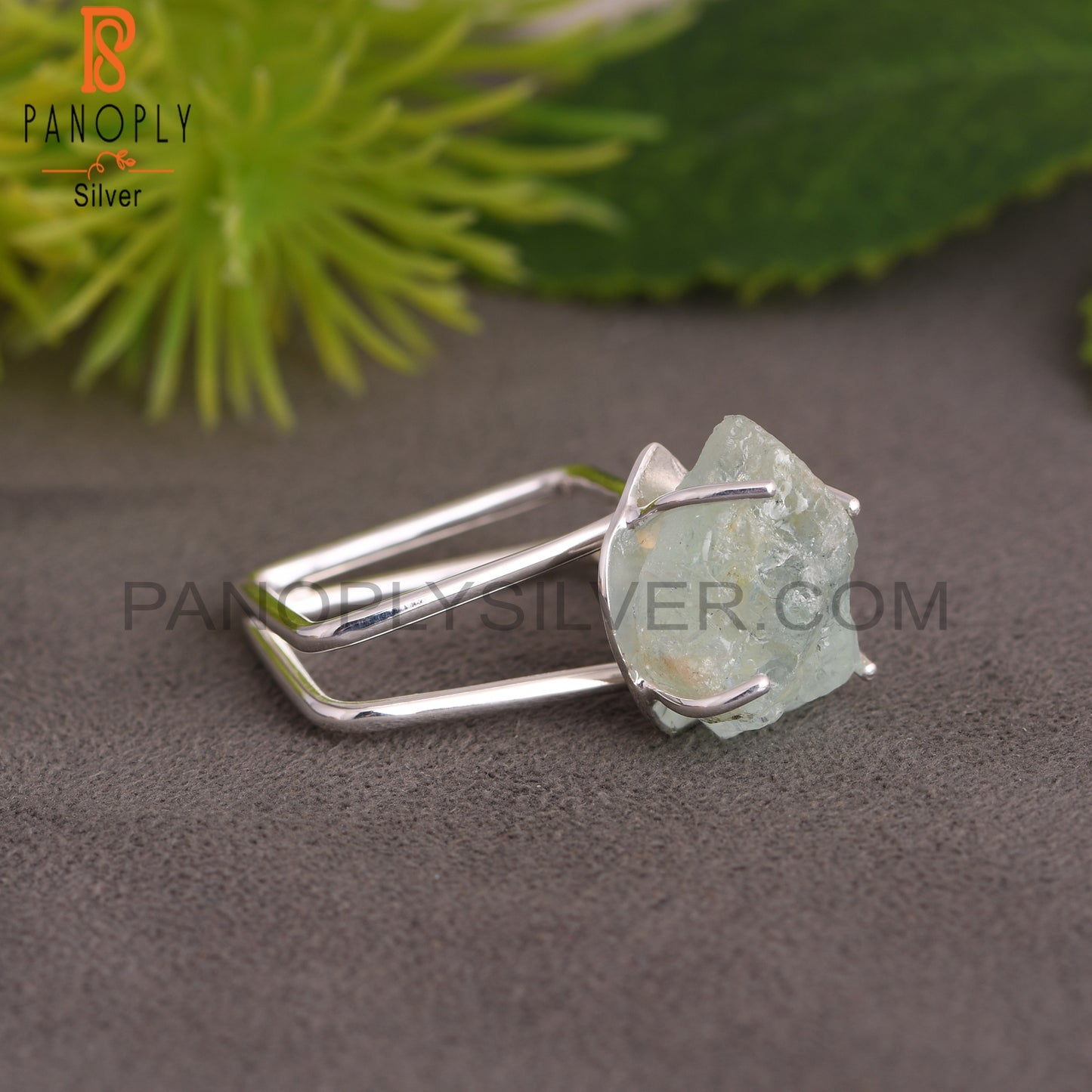 Aquamarine Rough 925 Sterling Silver Ring, Square Ring
