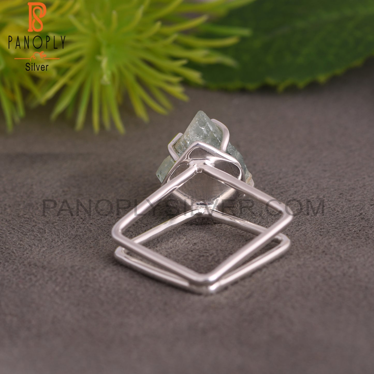 Aquamarine Rough 925 Sterling Silver Ring, Square Ring