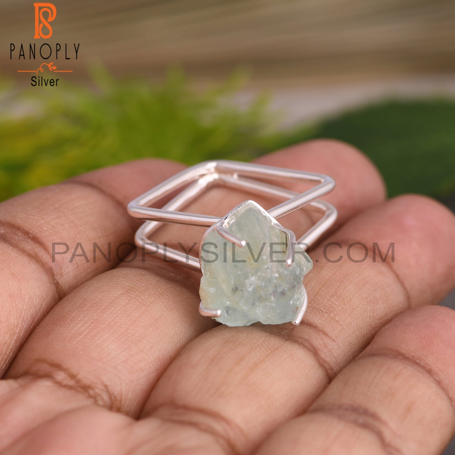 Aquamarine Rough 925 Sterling Silver Ring, Square Ring