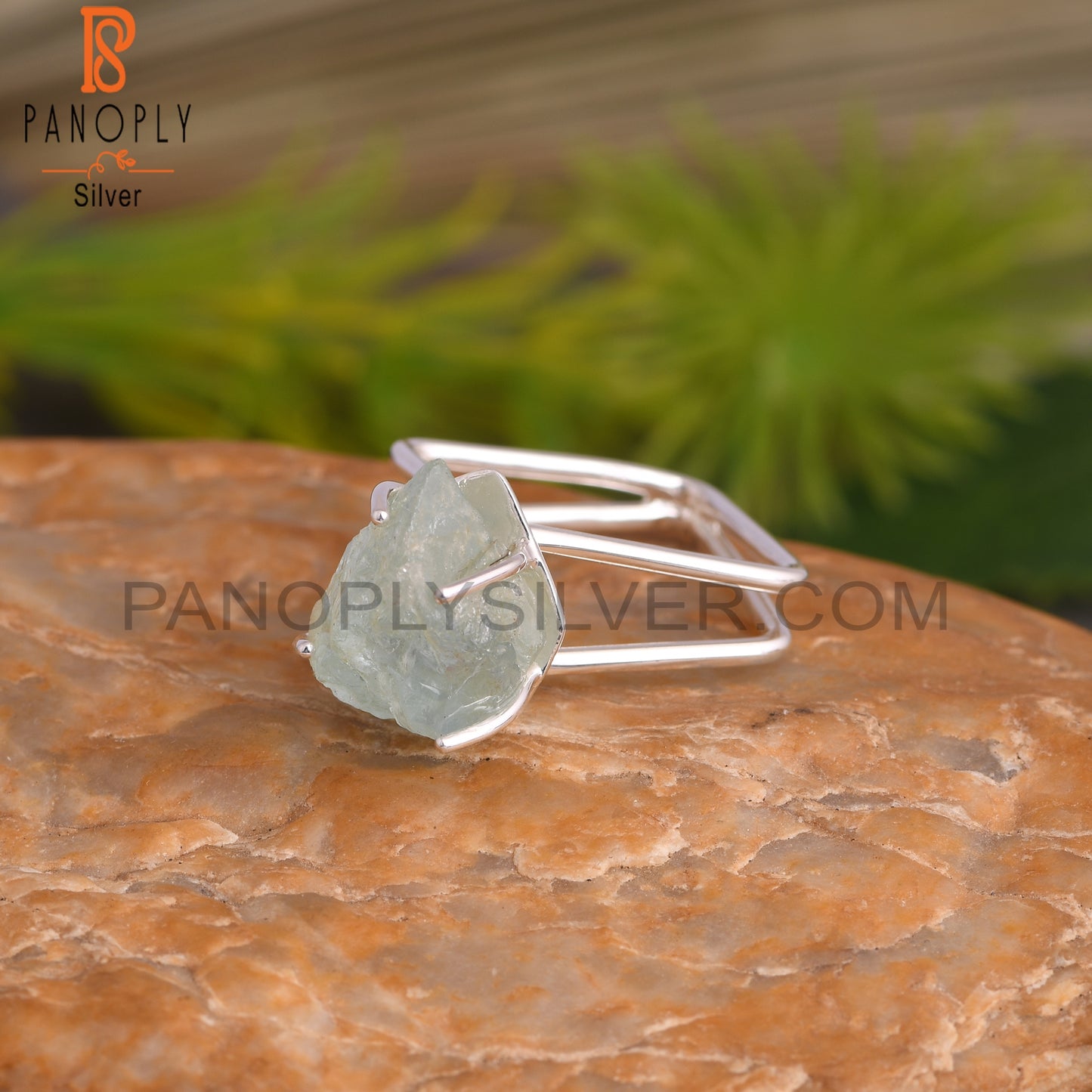 Aquamarine Rough 925 Sterling Silver Ring, Square Ring