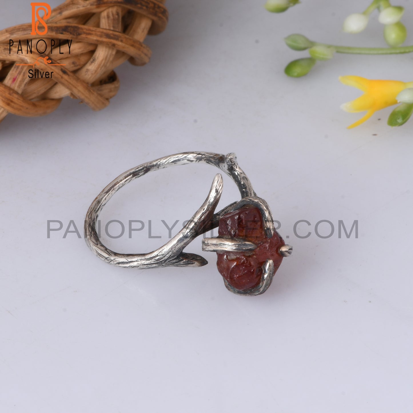 Garnet Rough 925 Sterling Silver Ring