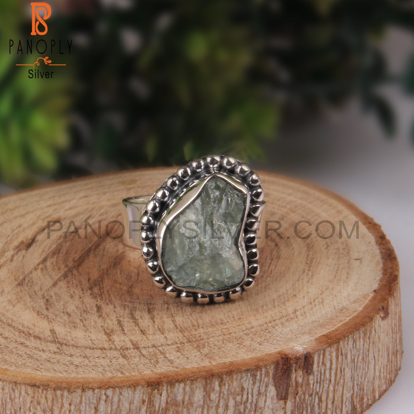 Aquamarine Rough 925 Sterling Silver Band Ring
