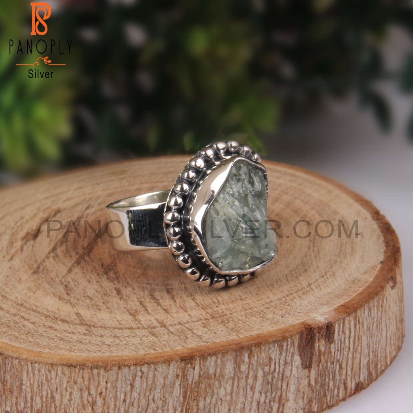 Aquamarine Rough 925 Sterling Silver Band Ring