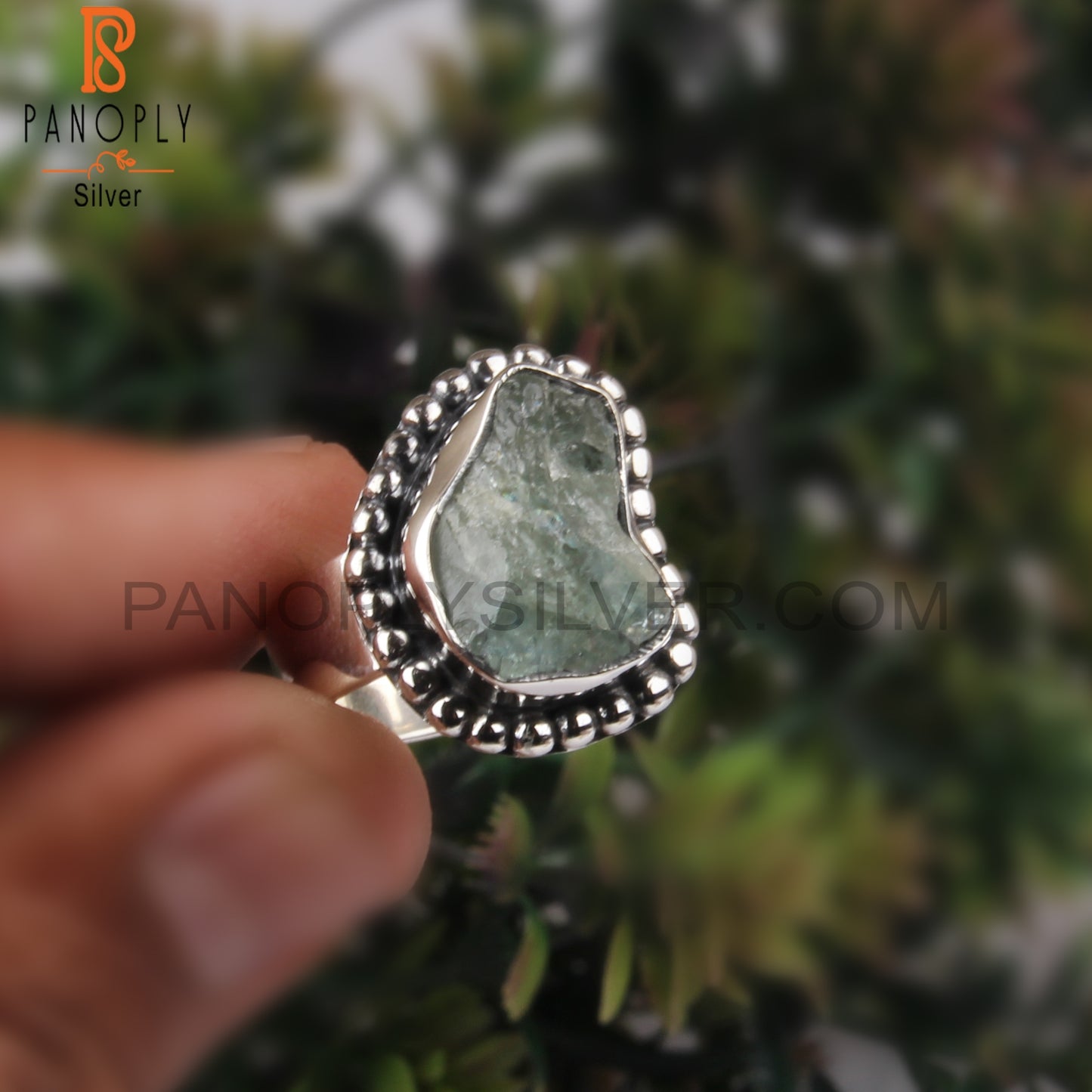 Aquamarine Rough 925 Sterling Silver Band Ring